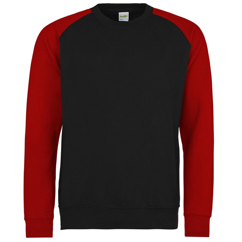 Awdis Mens Two Tone Cotton Rich Baseball Sweatshirt (L) (Jet Black/Fire Red)