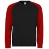 Awdis Mens Two Tone Cotton Rich Baseball Sweatshirt (L) (Jet Black/Fire Red) view 1