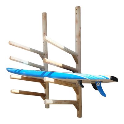 4-Place Wall-Mounted 3 SUP/Surfboards + 1 Kayak/Canoe Log Racks, Surfboard Rack for Wall Mount, Indoor & Outdoor Kayak Storage Rack, Canoe, SUP Wall Racks Storage Organizer - Unfinished