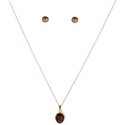 topwholesalejewel Gold Light Colorado Topaz Stud Earrings and Pendant Necklace Jewelry Set