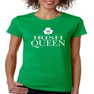 ALLNTRENDS Women's T Shirt Irish Queen St Patrick's Day Shamrock (L, Irish Green)