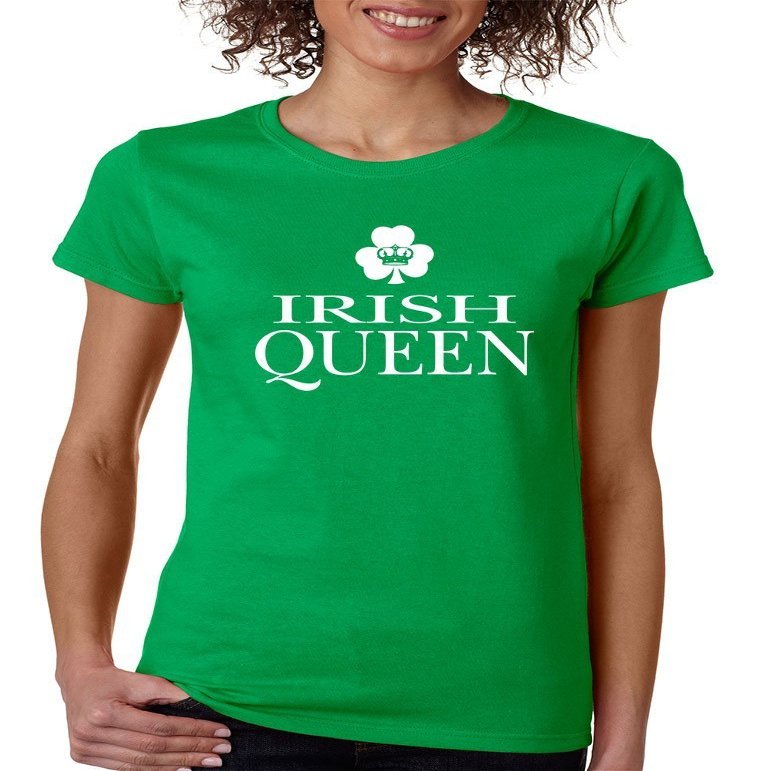 ALLNTRENDS Women's T Shirt Irish Queen St Patrick's Day Shamrock (L, Irish Green)