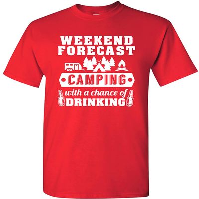 City Shirts Mens Weekend Forecast Camp Drinking DT Adult T-Shirt Tee S Red (Small, Red)