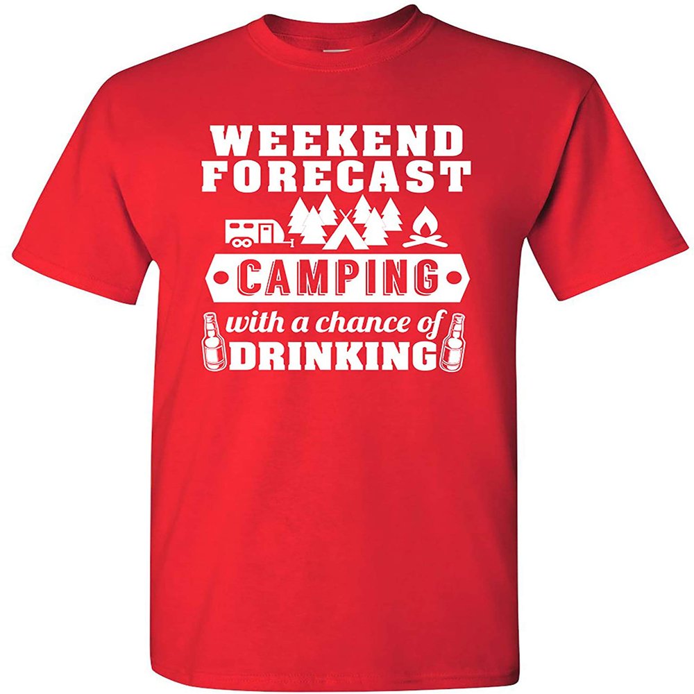 City Shirts Mens Weekend Forecast Camp Drinking DT Adult T-Shirt Tee S Red (Small, Red)