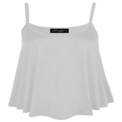R KON New Womens Ladies Plain Cami Vest Sleeveless Swing Camisole Top (12/14, White)