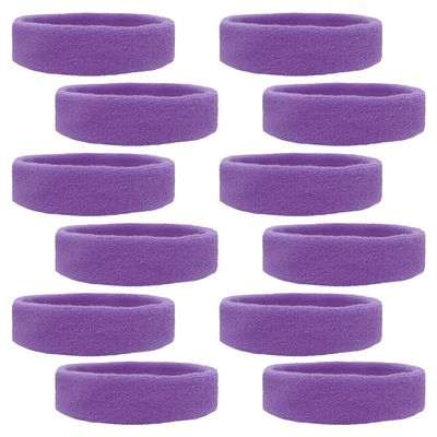 Kenz Laurenz Cotton Sports Sweatbands, Headbands Terry Cloth Moisture Wicking Athletic Basketball Headband, Purple (Pack of 12) Fits Most