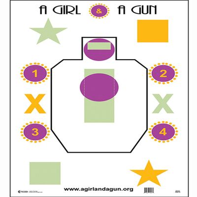 Action Target A Girl & A Gun Training Target, Pack of 100, Green/Yellow/Purple/Black, AGG