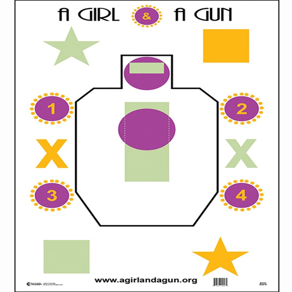 Action Target A Girl & A Gun Training Target, Pack of 100, Green/Yellow/Purple/Black, AGG