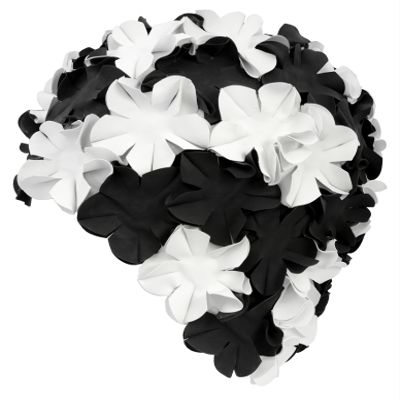 Aqua-Speed Men's Bloom Latex s Swim Cap, Black/White, One Size