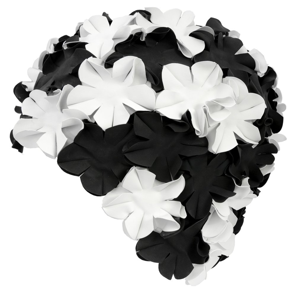 Aqua-Speed Men's Bloom Latex s Swim Cap, Black/White, One Size