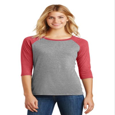 District Made Ladies Perfect Tri 3/4-Sleeve Raglan, Red Frost/Grey Frost, XXX-Large