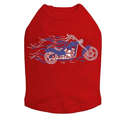 Motorcycle - Large Red, White, & Blue with Flames - Dog Shirt, XL Red