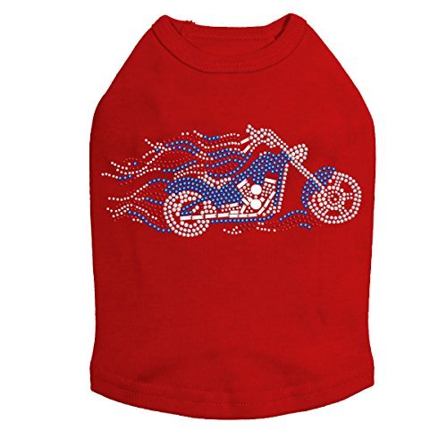 Motorcycle - Large Red, White, & Blue with Flames - Dog Shirt, XL Red