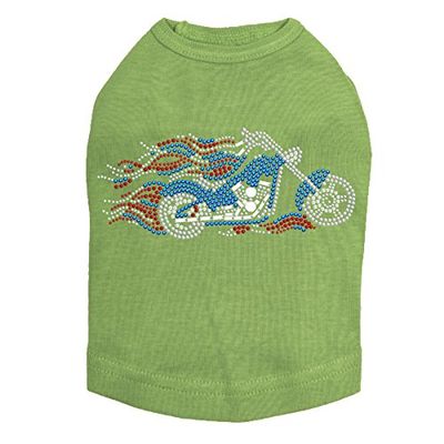 Motorcycle - Large Red, White, & Blue with Flames - Dog Shirt, 2XL Lime Green