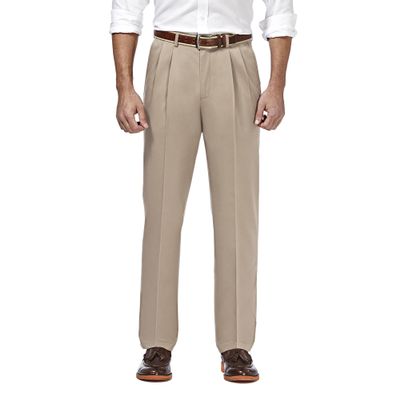 Haggar Men's Premium No Iron Khaki Classic Fit Pleat Front Casual Pant (Regular and Big & Tall Sizes), Sand, 40W x 32L