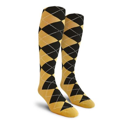Golf Knickers Colorful Knee High Argyle Cotton Socks For Men Women and Youth - Gold/Black - Youth