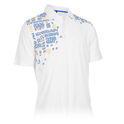 Monterey Club Men's Pixel Element Print Contrast Polo Shirt #1530 (White/Kalvin Blue, 3X-Large)