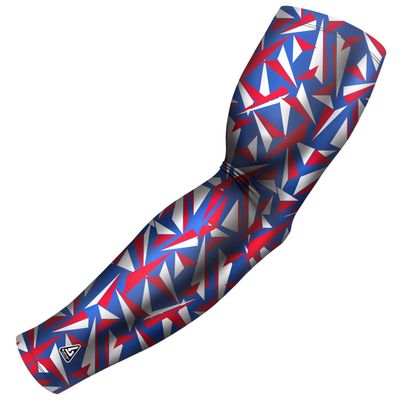 B-Driven Sports Pro-Fit Compression Arm Sleeve for Baseball, Basketball, Football - Muscle-Tendon, Bruising Reduction - Athletic, Men, Women, Youth, Kids - Red/White/Blue | Razor XXS (YSTD) - 1 Pc