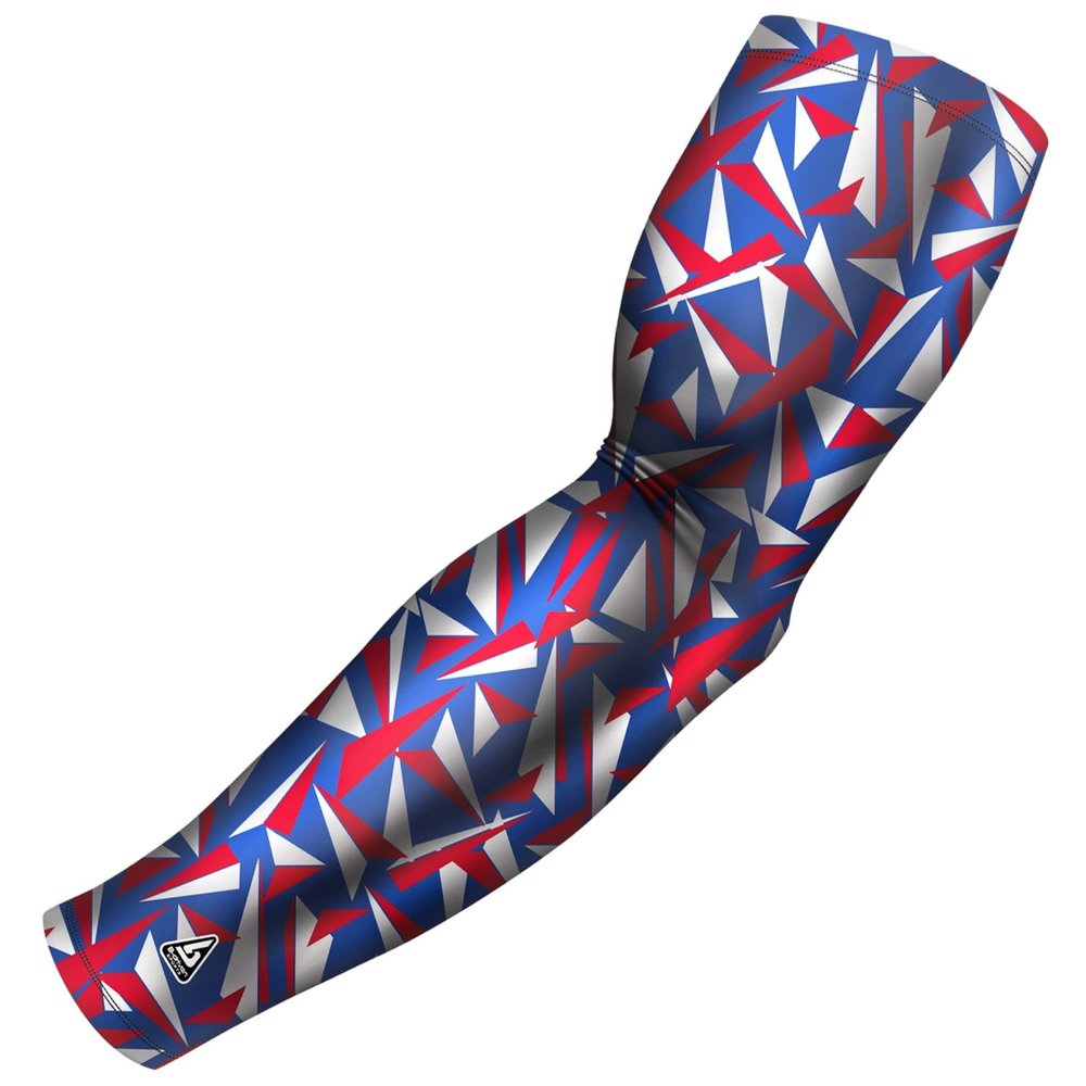 B-Driven Sports Pro-Fit Compression Arm Sleeve for Baseball, Basketball, Football - Muscle-Tendon, Bruising Reduction - Athletic, Men, Women, Youth, Kids - Red/White/Blue | Razor XXS (YSTD) - 1 Pc