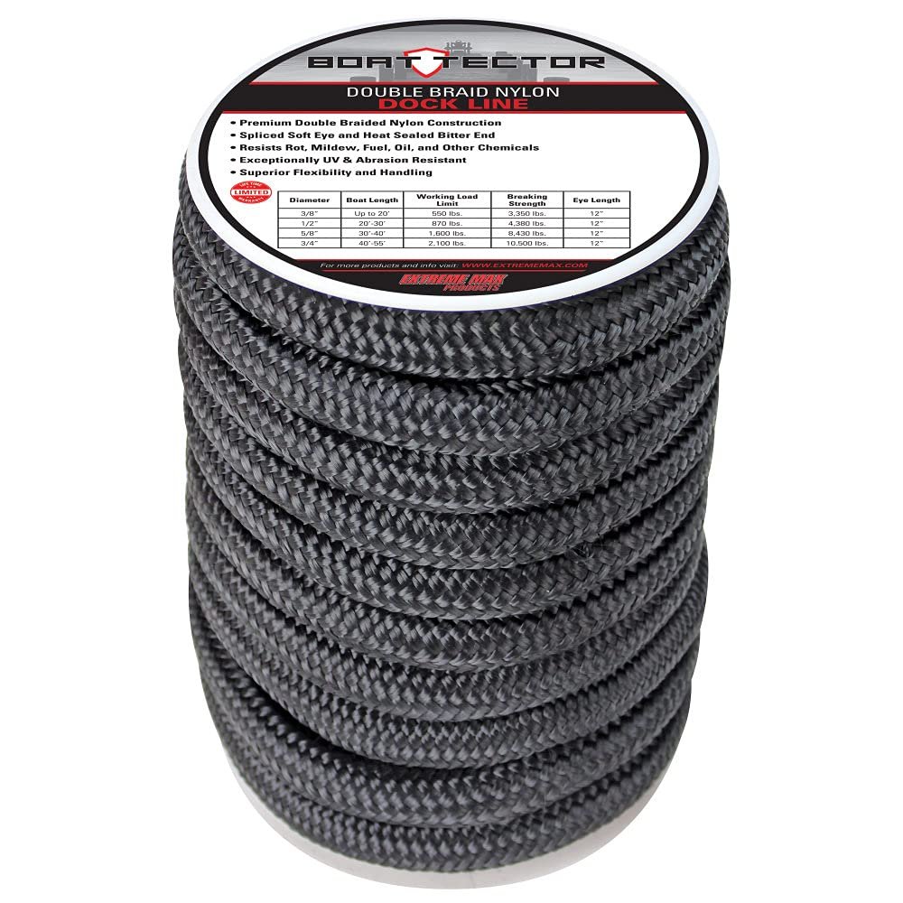 Extreme Max 3006.2312 BoatTector Double Braid Nylon Dock Line - 3/4" x 40', Black