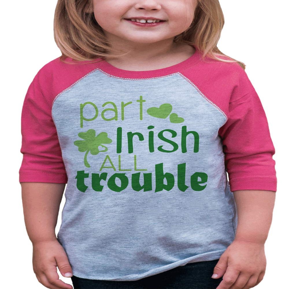 7 ate 9 Apparel Girls' St. Patrick's Day Vintage Baseball Tee 2T Pink and Grey