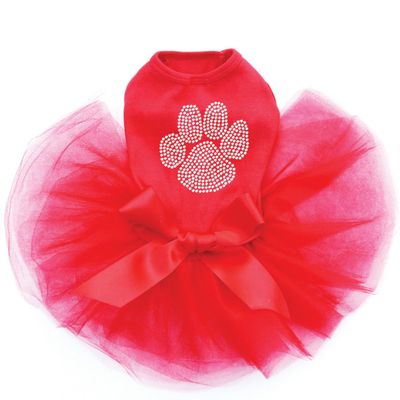Paw - Rhinestone - Bling Rhinestone Dog Tutu Dress, XL Red
