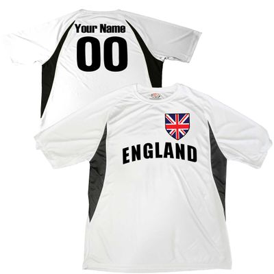 Custom England Soccer Jersey Youth Large in White and Black