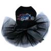 Motorcycle - Large Red, White, & Blue with Flames - Bling Rhinestone Patriotic Dog Tutu Dress, 3XL Black view 1