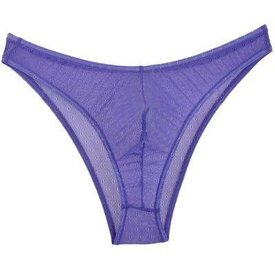 Jaxu Men's Flowers Jacquard Brief Bikini Lace Holes Underwear Hollow Briefs L Purple