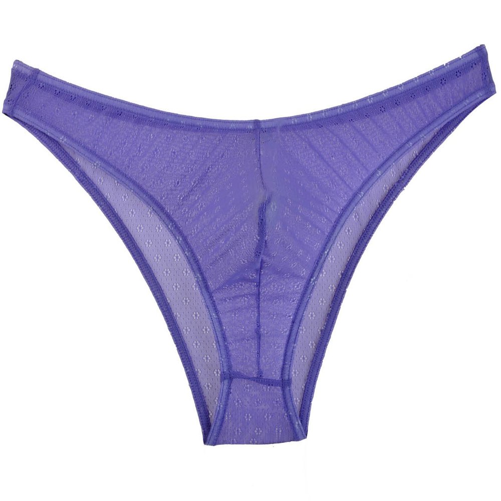 Jaxu Men's Flowers Jacquard Brief Bikini Lace Holes Underwear Hollow Briefs L Purple