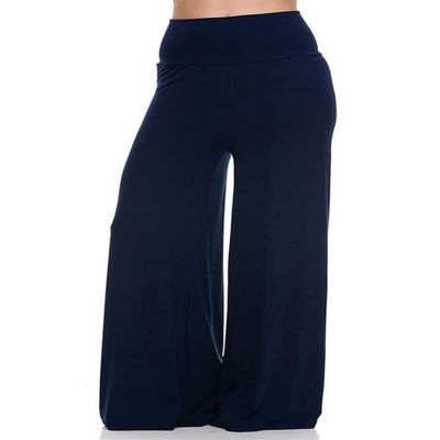 Superline Womens Solid Palazzo Pants Solid Modal Navy Large