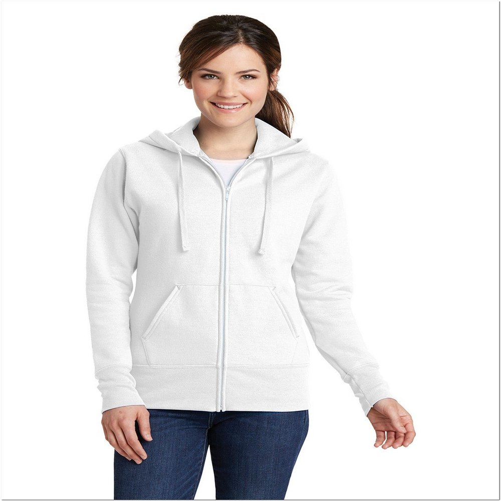 Port & Company Ladies Core Fleece Full-Zip Hooded Sweatshirt. LPC78ZH White