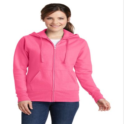 Port & Company Ladies Classic Full-Zip Hooded Sweatshirt LPC78ZH -Neon Pink XS