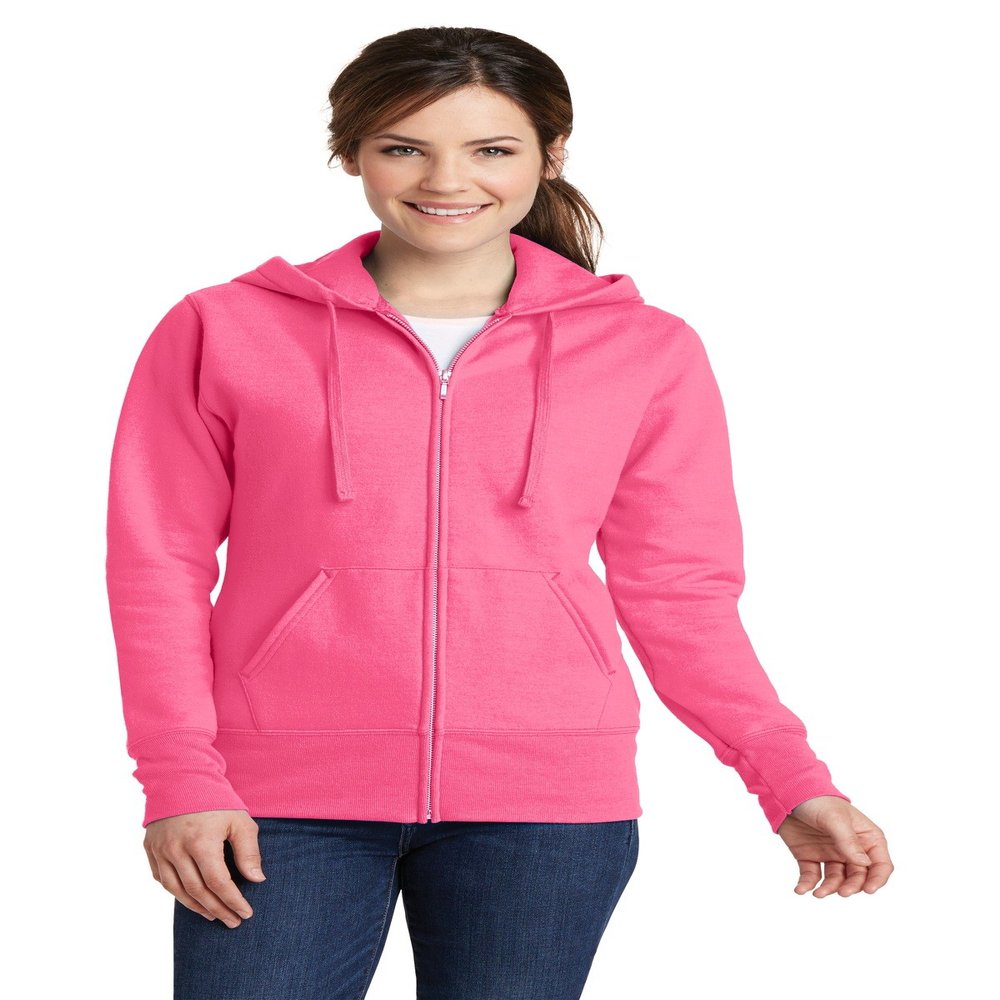 Port & Company Ladies Classic Full-Zip Hooded Sweatshirt LPC78ZH -Neon Pink XS