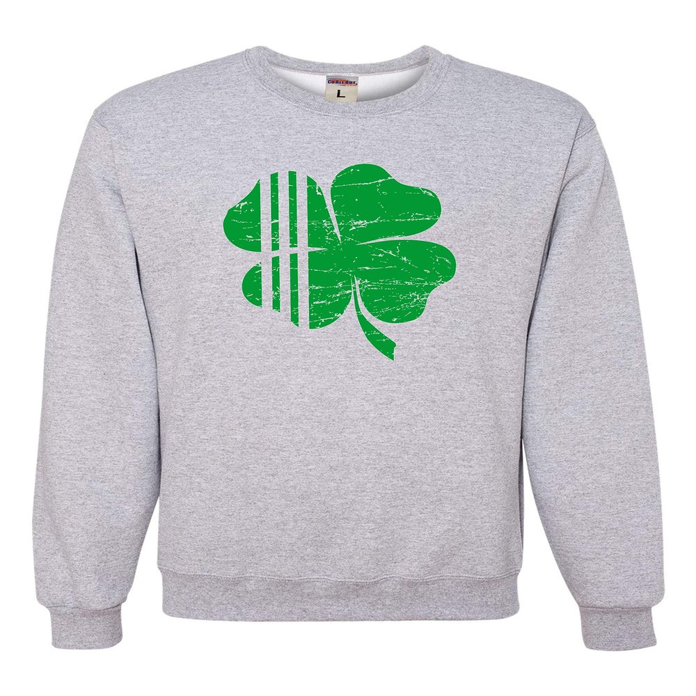 Go All Out XX-Large Athletic Heather Adult Distressed Shamrock St. Patrick's Day Irish Pride Sweatshirt Crewneck