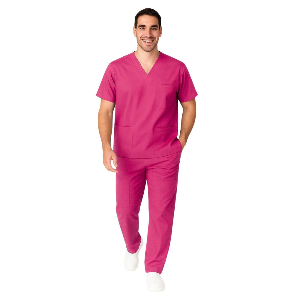 M&M SCRUBS Men Scrub Set Medical Scrub Top and Pants S Hot Pink