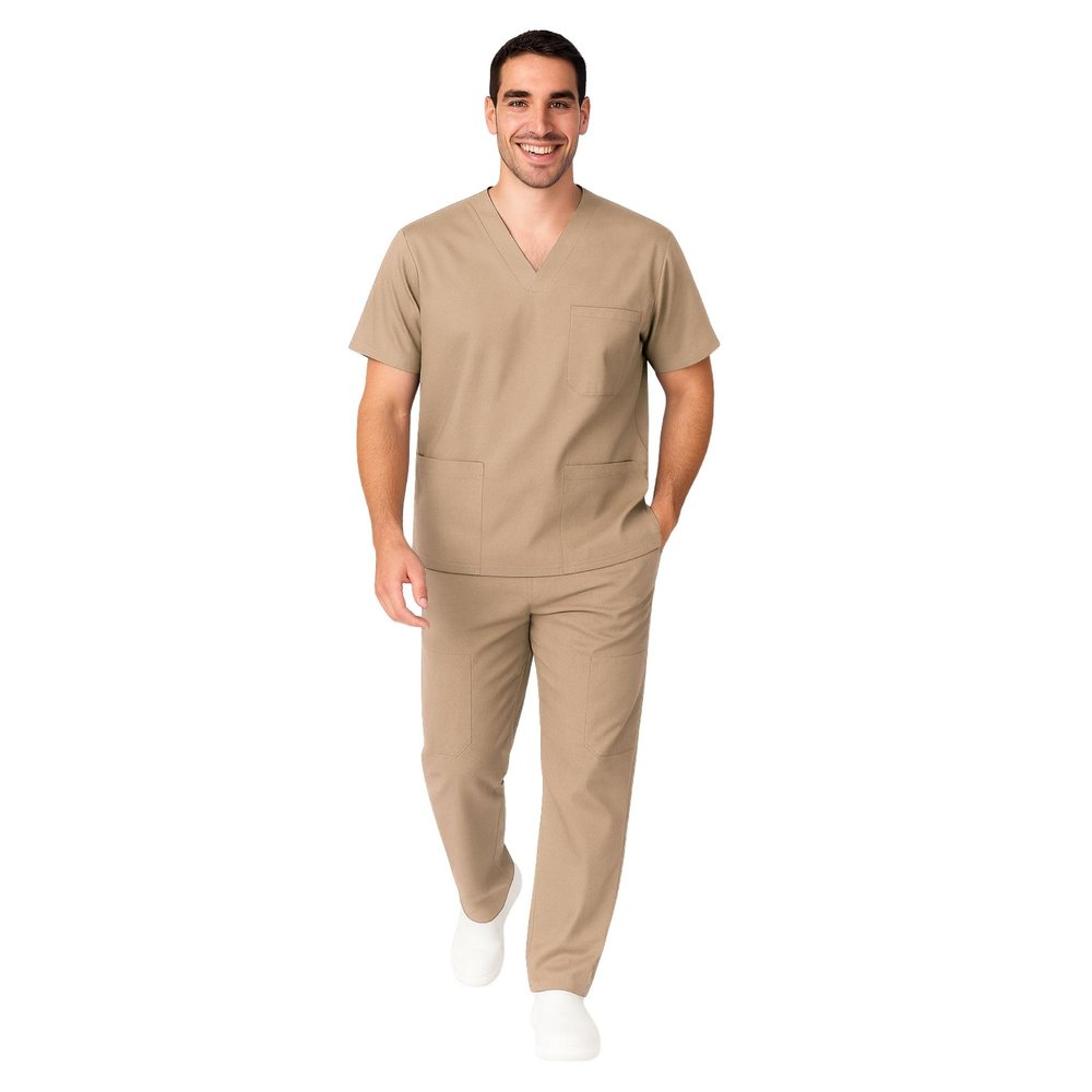 M&M SCRUBS Men Scrub Set Medical Scrub Top and Pants XS Khaki
