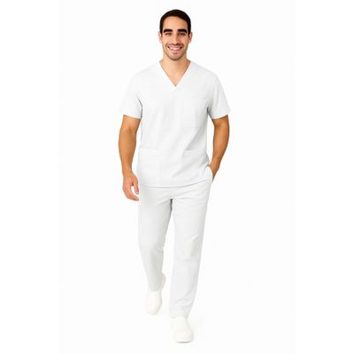 M&M SCRUBS Men Scrub Set Medical Scrub Top and Pants XL White