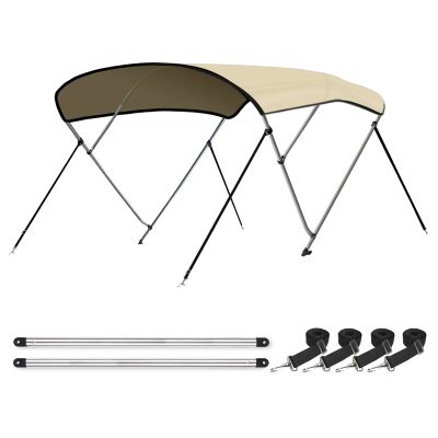Leader Accessories 3 Bow Sand 6'L x 46" H x 67"-72" W Bimini Top Boat Cover Includes 4 Straps 2 Rear Support Poles Mounting Hardwares Storage Boot with 1" Aluminum Frame