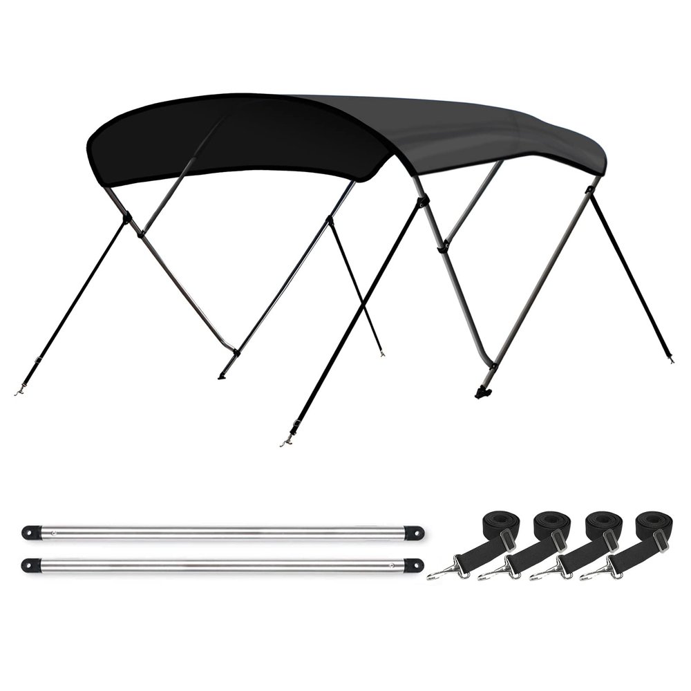 Leader Accessories 3 Bow Dark Grey 6'L x 46" H x 73"-78" W Bimini Top Boat Cover Includes 4 Straps 2 Rear Support Poles Mounting Hardwares Storage Boot with 1" Aluminum Frame