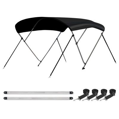 Leader Accessories 3 Bow Black 6'L x 46" H x 79"-84" W Bimini Top Boat Cover Includes 4 Straps 2 Rear Support Poles Mounting Hardwares Storage Boot with 1" Aluminum Frame