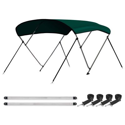 Leader Accessories 3 Bow Green 6'L x 46" H x 79"-84" W Bimini Top Boat Cover Includes 4 Straps 2 Rear Support Poles Mounting Hardwares Storage Boot with 1" Aluminum Frame