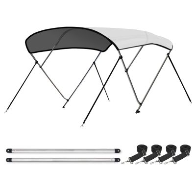Leader Accessories 3 Bow White 6'L x 46" H x 79"-84" W Bimini Top Boat Cover Includes 4 Straps 2 Rear Support Poles Mounting Hardwares Storage Boot with 1" Aluminum Frame