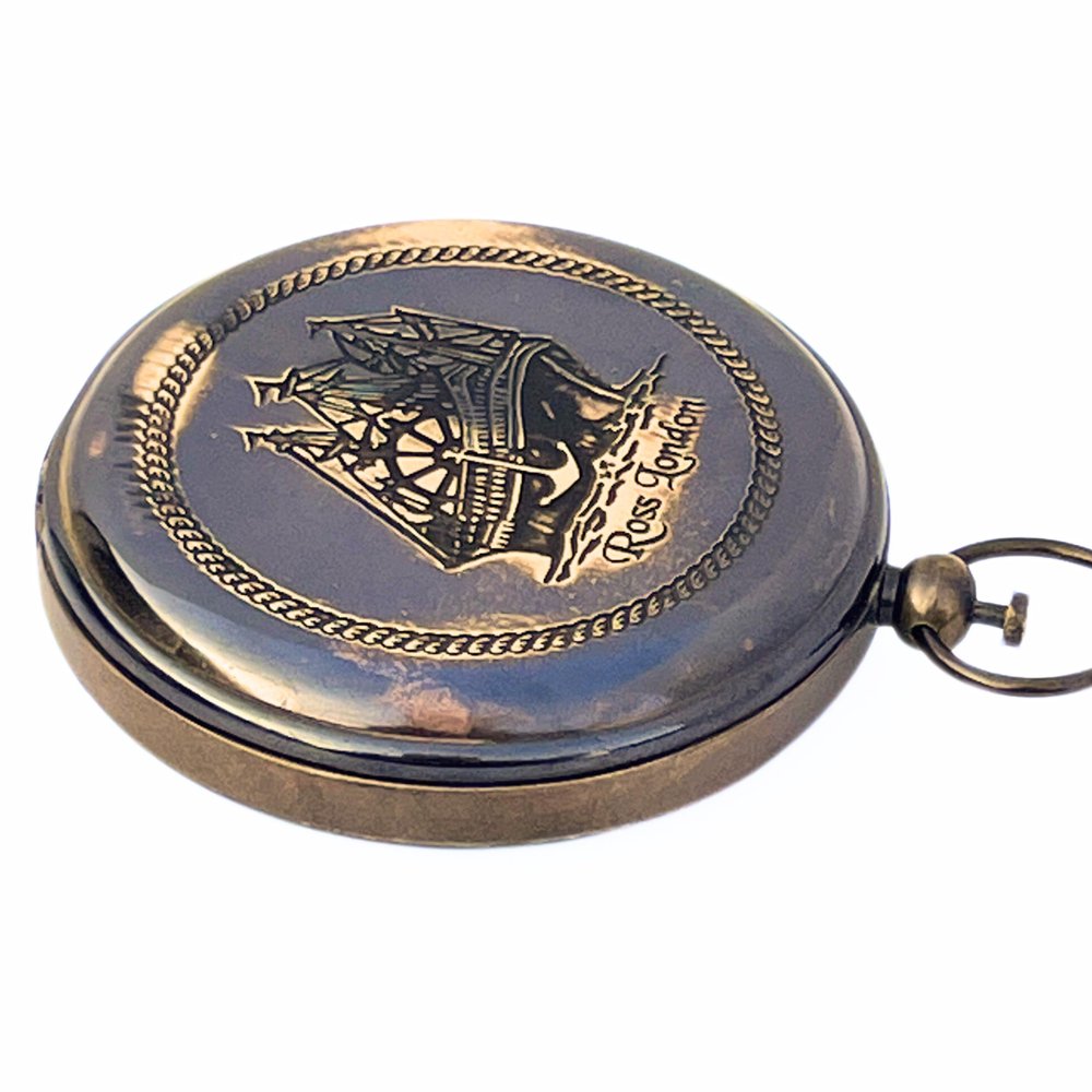 Nautical Ross London Brass Round Pocket Compass Marine Navigational Royal Device Gift Item Antique