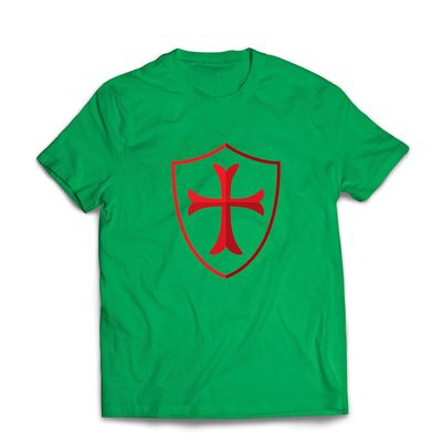 lepni.me Mens T-Shirt The Knights Templar Shield Red Cross Christian Knight Order (Small Green Multi Color)