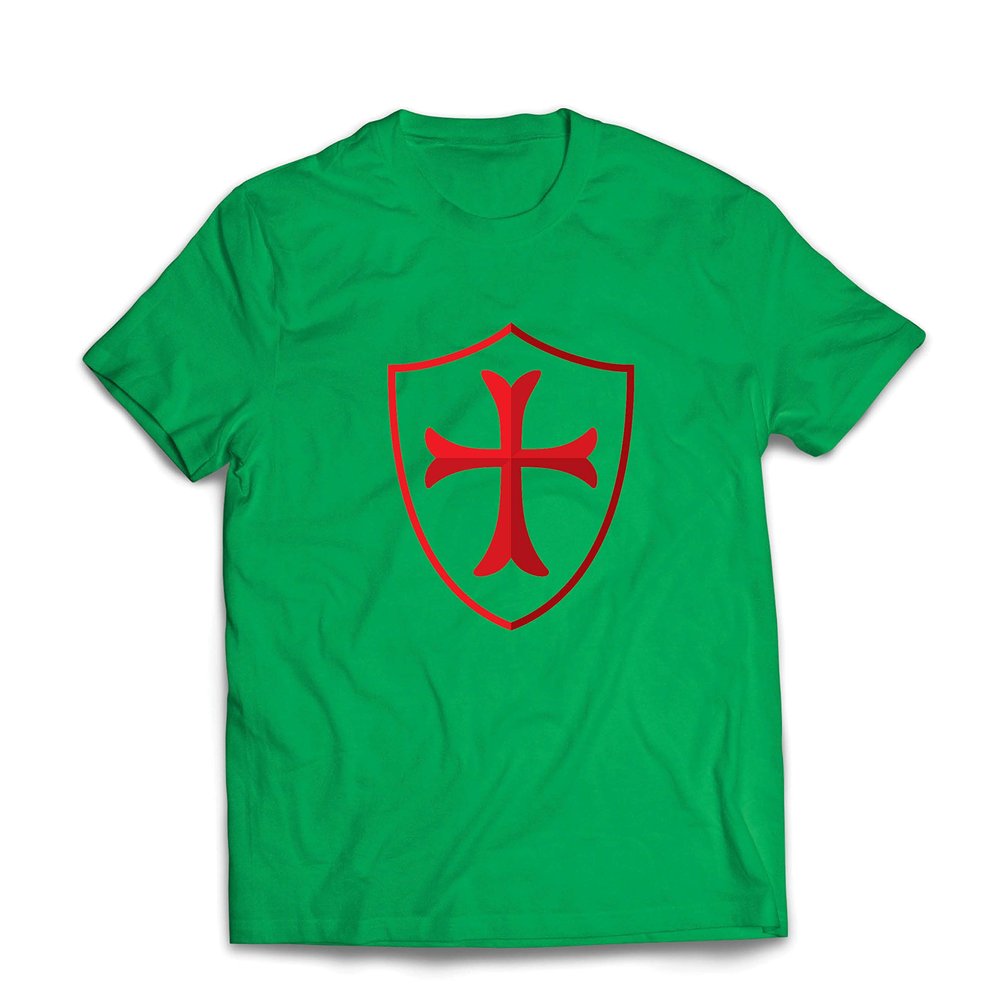 lepni.me Mens T-Shirt The Knights Templar Shield Red Cross Christian Knight Order (Small Green Multi Color)