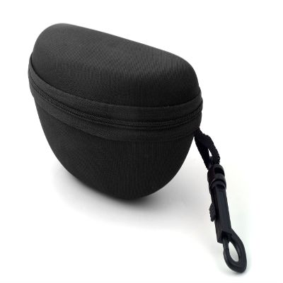 Calabria BJ143H Black Large Semi-Hard Fabric Zipper Shell Glasses Case Protective Plastic Snap Hook Belt Attach Men Women