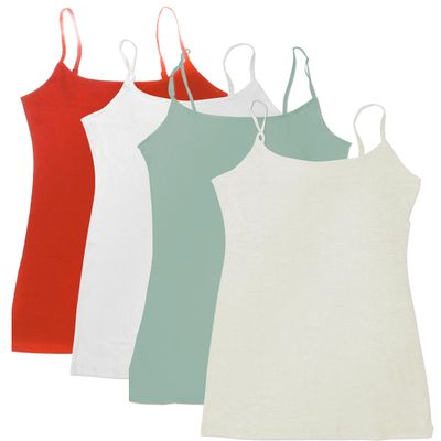 4 Pack: Active Basic Cami Tanks in Many Colors (3X, Oatmeal/Coral/Mint/White)