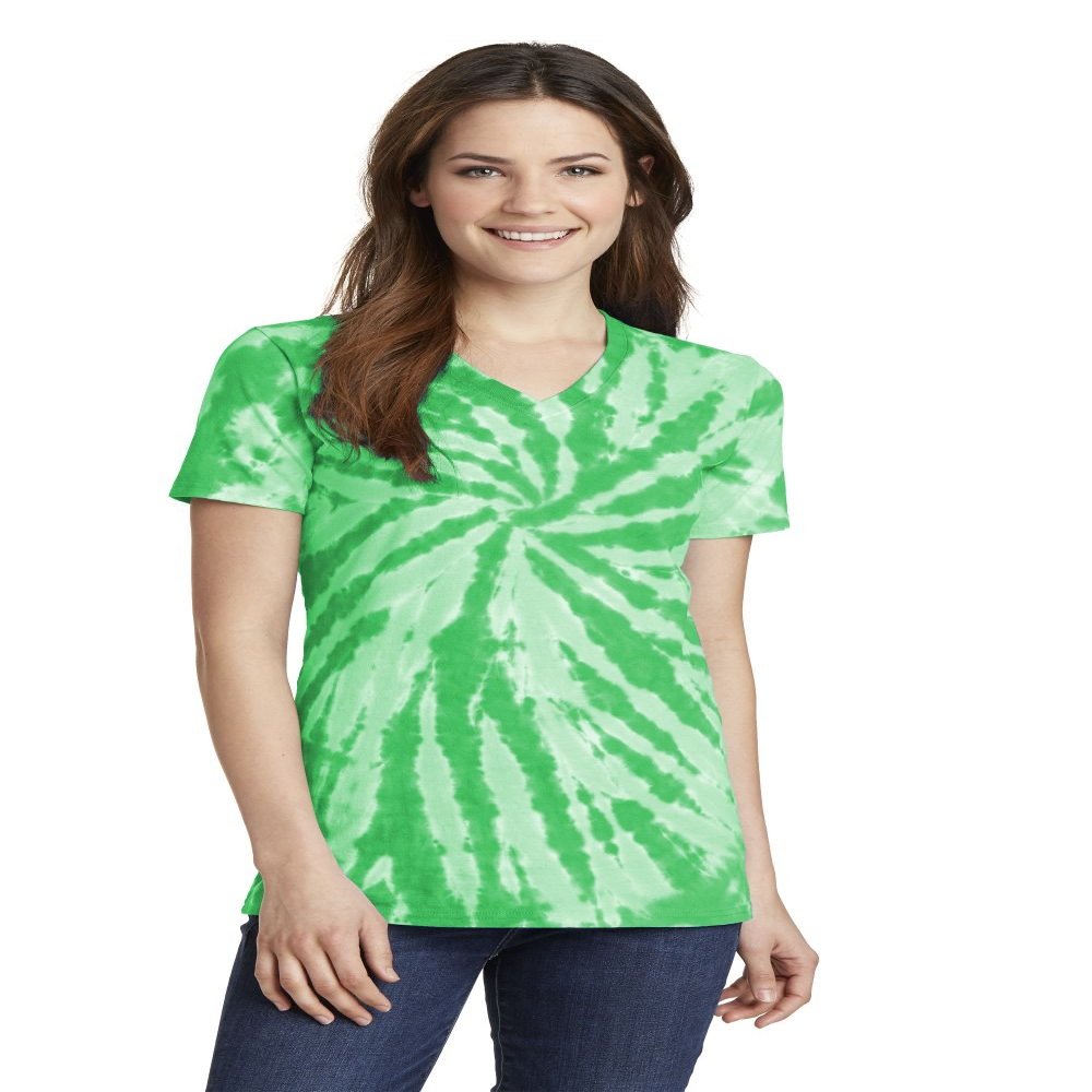 Port & Company Women's Essential Tie Dye V Neck Tee 4XL Kelly