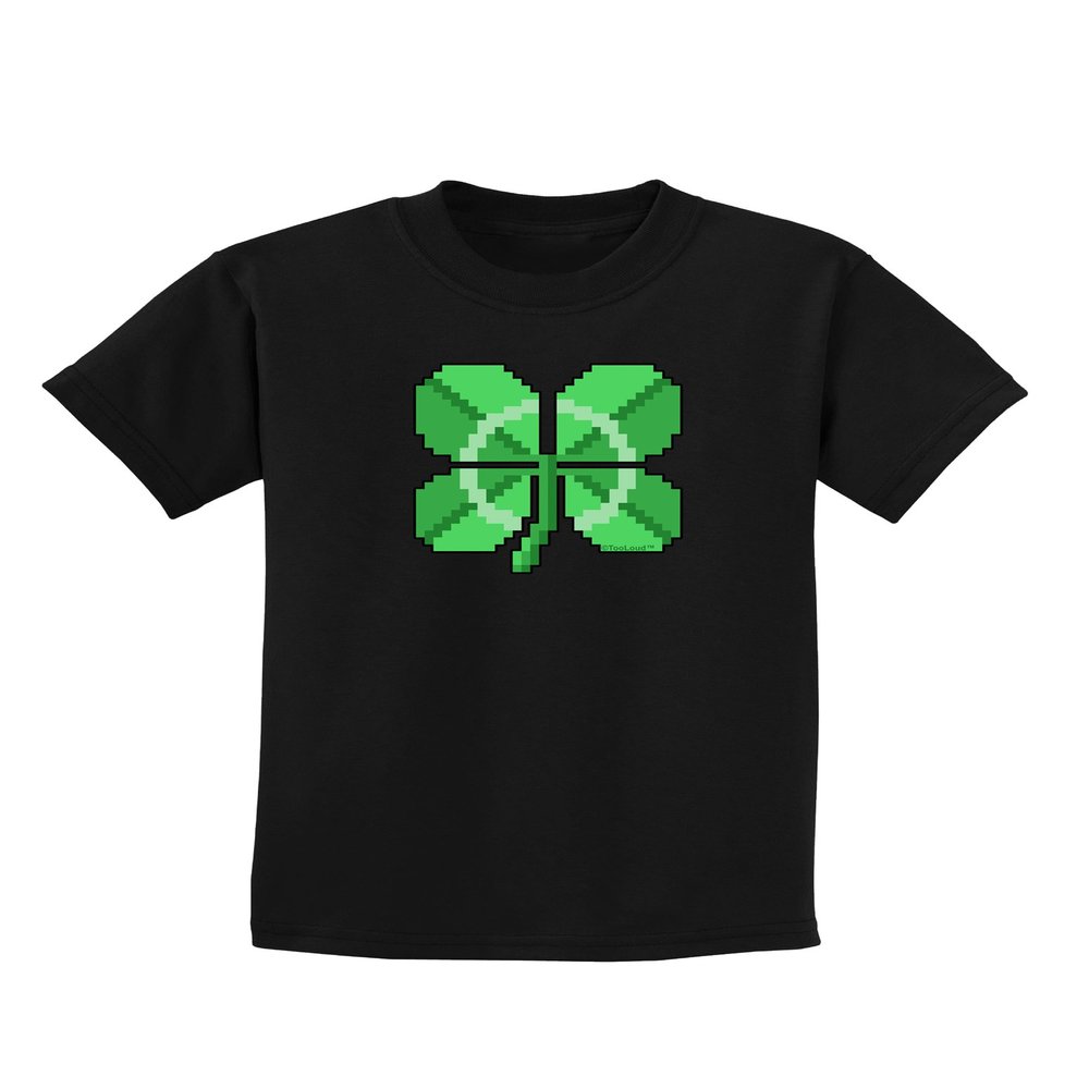 TOOLOUD Pixel Four Leaf Clover Childrens Dark T-Shirt - Black - XL